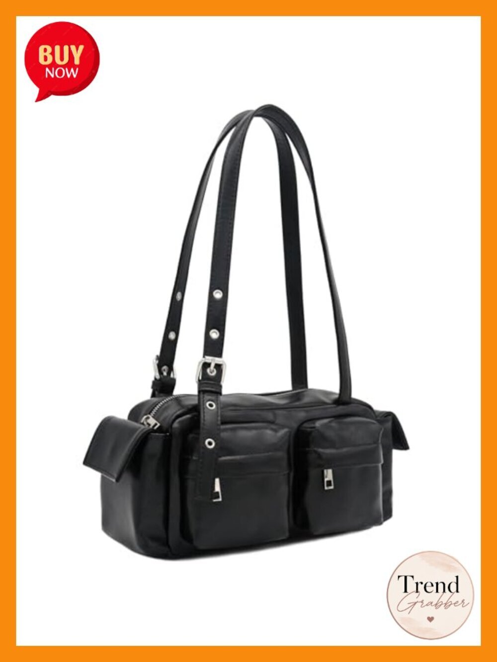 Glossy PU Leather Multi Pocket Shoulder Bag